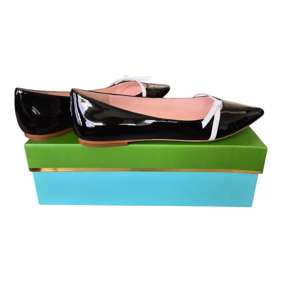 Kate Spade Delilah Patent Leather Flats Black White Pointed Toe Size 9 New - Picture 4 of 7
